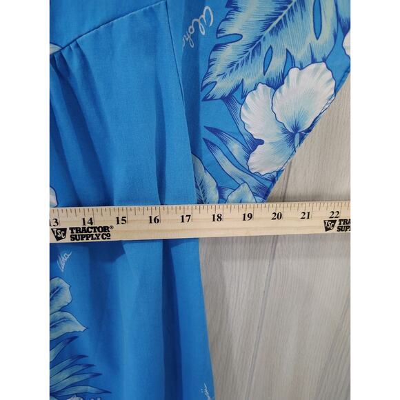 Vintage Kalena Fashions Women Dress Size XL Blue Floral Hawaiian Peplum Hem - Picture 6 of 6